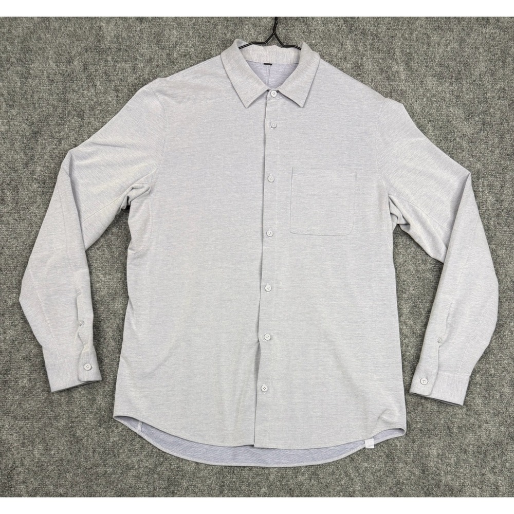 Lululemon Commission Long Sleeve Shirt Mens Light Grey Heathered Button Down